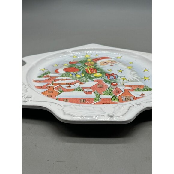 12"Vintage Christmas Santa & Village Ceramic Plate Decorative Holly Design READ - Picture 11 of 13